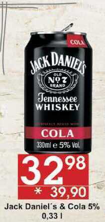 Jack daniel's & cola 5%, 0,33 l