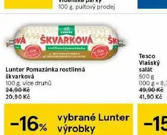Tesco Lunter pomazánka rostlinná nabídka