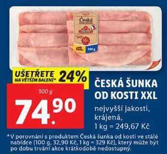 Lidl Česká šunka od kosti xxl, 300 g nabídka