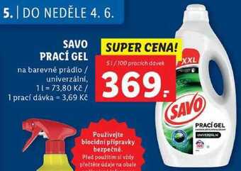 Lidl Savo prací gel, 5 l/100 pd nabídka