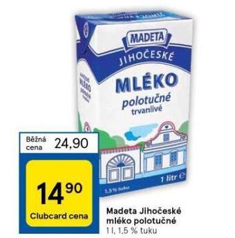 Tesco Madeta jihočeské mléko polotučné nabídka