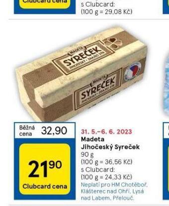 Tesco Madeta jihočeský syreček nabídka