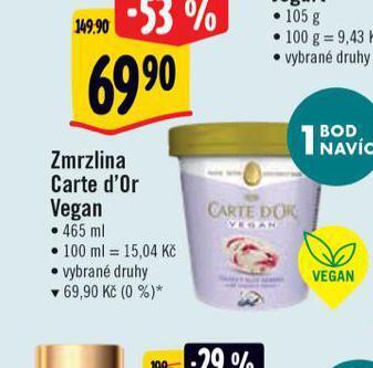 Albert Carte d'or zmrzlina vegan nabídka