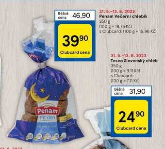 Tesco Penam večerní chlebík 250 g nabídka