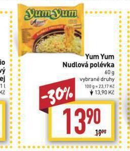 Billa Yum yum nudlová polévka nabídka