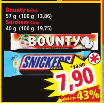 Norma Bounty 57g, Snickers 40g nabídka