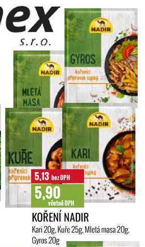 Ratio Koření nadir kari 20 g, kuře 25 g, mletá masa 20 g, gyros 20 g nabídka