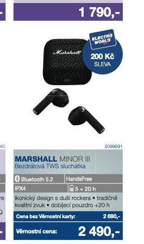 Electro World Bezdrátová sluchátka tws marshall nabídka