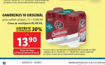 Lidl Pivo gambrinus originál nabídka