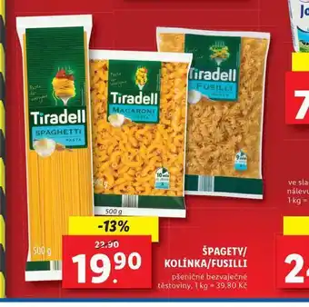 Lidl Špagety / kolínka / fusilli nabídka