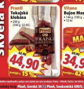Norma Prantl tokajská klobása nabídka