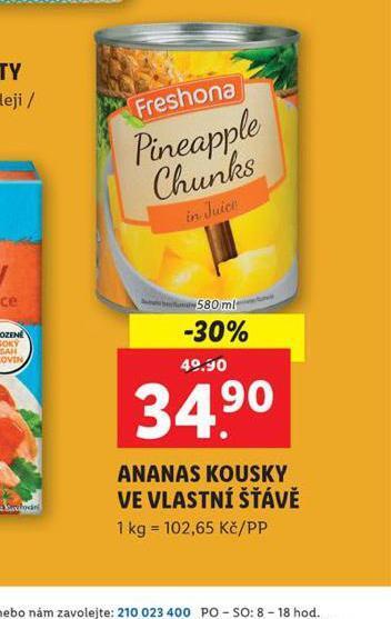 Lidl Ananas kousky ve vlastní šťávě nabídka