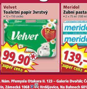 Norma Velvet toaletní papír nabídka