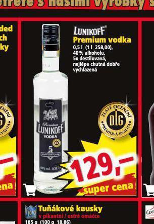 Norma Lunikoff premium vodka nabídka