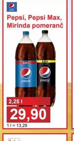 PLUS JIP Pepsi, Pepsi Max, Mirinda pomeranč nabídka