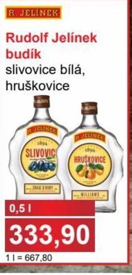PLUS JIP Rudolf Jelínek budík slivovice bílá, hruškovice nabídka