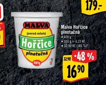 Albert Malva Hořčice plnotučná 400 g 100 g = 4,23 Kč ▼ 32,90 Kč (-48 %)* nabídka