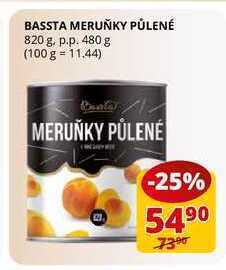 Flop Bassta meruňky půlené 820 g. p.p. 480 g nabídka