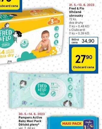 Tesco Fred & flo dětské vlhčené ubrousky nabídka