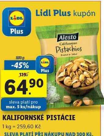 Lidl Kalifornské pistácie, 250 g nabídka