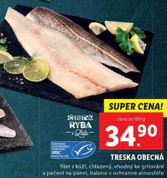 Lidl Treska obecná, cena za 100 g nabídka