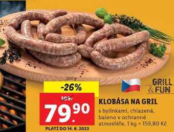 Lidl Klobása na gril, 500 g nabídka