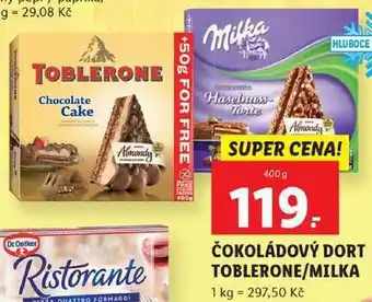 Lidl Čokoládový dort toblerone/milka, 400 g nabídka