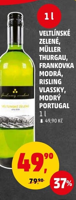 Penny Market VELTLÍNSKÉ ZELENÉ, MÜLLER THURGAU, FRANKOVKA MODRÁ, RISLING VLASSKY, MODRÝ PORTUGAL nabídka
