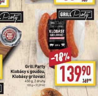 Billa Grill party klobásky s goudou nabídka
