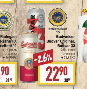 Billa Pivo budweiser budvar original nabídka