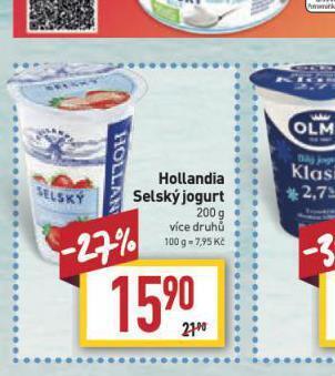 Billa Hollandia selský jogurt nabídka