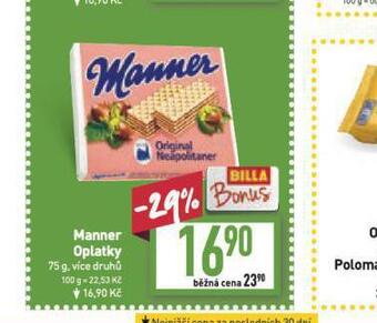 Billa Manner oplatky nabídka