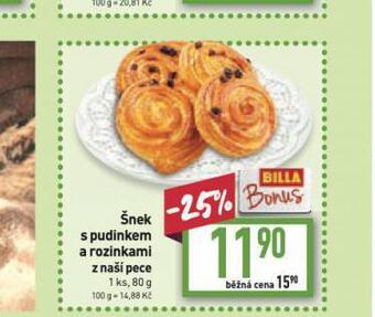 Billa Šnek s pudinkem a rozinkami nabídka