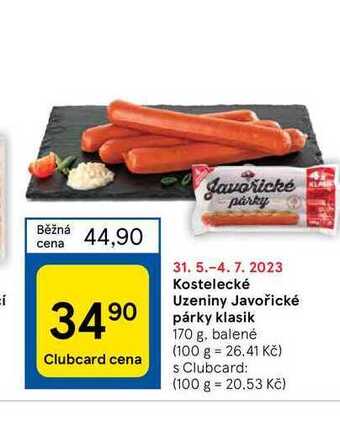 Tesco Kostelecké uzeniny javořické párky klasik 170 g nabídka