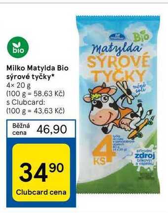 Tesco Milko matylda bio sýrové tyčky* 4 x 20 g nabídka