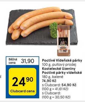 Tesco Poctivé vídeňské párky 100 g nabídka