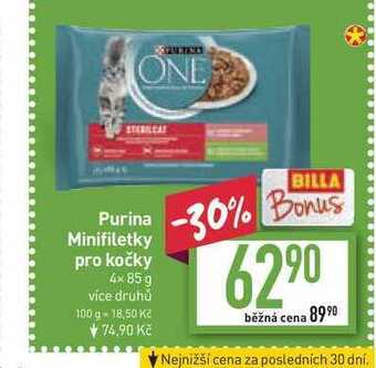 Billa Purina minifiletky pro kočky 4x 85 g nabídka
