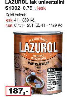 Barvy a laky drogerie Lazurol lak univerzální $1002, 0,75 l, lesk nabídka