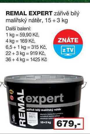 Barvy a laky drogerie Remal expert zářivě bílý malířský nátěr, 15+3 kg nabídka