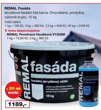 Barvy a laky drogerie Remal fasáda akrylátová fasádní bílá barva. omyvatelná, prodyšná, výborně kryjící, 15 kg nabídka