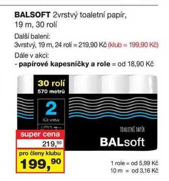 Barvy a laky drogerie Balsoft 2vrstvý toaletní papír, 19 m, 30 rolí nabídka