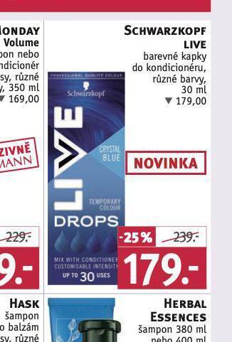 Rossmann Schwarzkopf live barevné kapky do kondicioneru nabídka