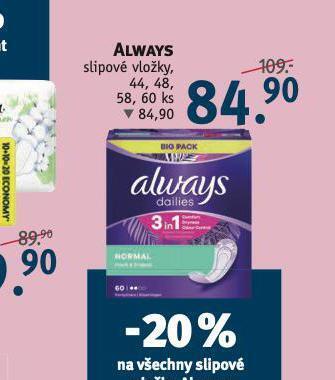 Rossmann Always slipové vložky nabídka