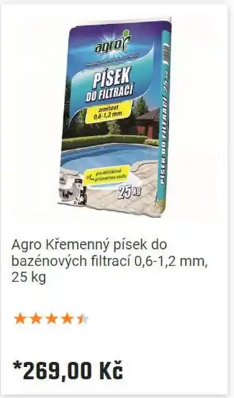 Agro Křemenný písek do bazénových filtrací 0,6-1,2 mm, 25 kg