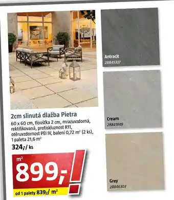 Bauhaus 2cm slinutá dlažba Pietra nabídka