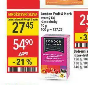 Globus London fruit and herb čaj ovocný nabídka