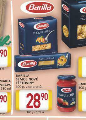 Billa Barilla semolinové těstoviny nabídka