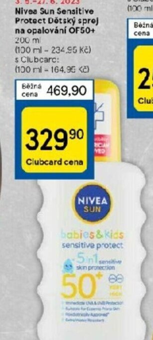 Tesco Nivea Sun Sensitive Protect Dětský sprej na opalování OF50+ 200 ml nabídka