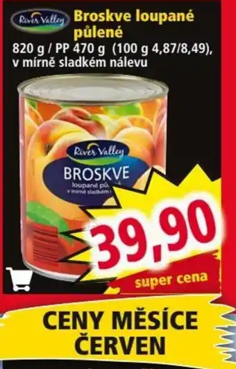 Norma Broskve loupané půlené 820 g / PP 470 g (100 g 4,87/8,49), v mírně sladkém nálevu nabídka