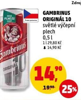 Penny Market GAMBRINUS ORIGINÁL 10 světlé výčepní nabídka